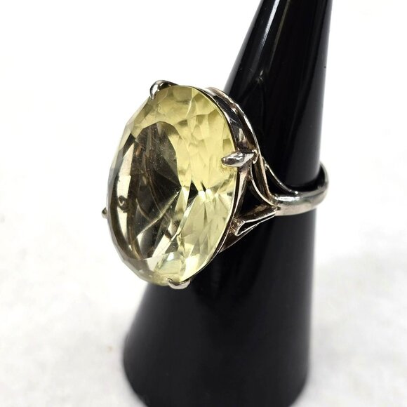 Vintage Oval Cut Yellow Gemstone Ring With Intricate Silver Band Design HS137 - Picture 8 of 16
